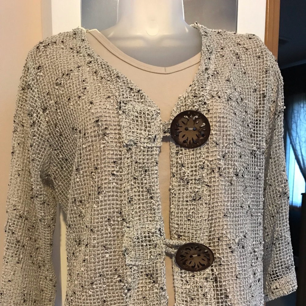 Brown/tan crocheted type sweater